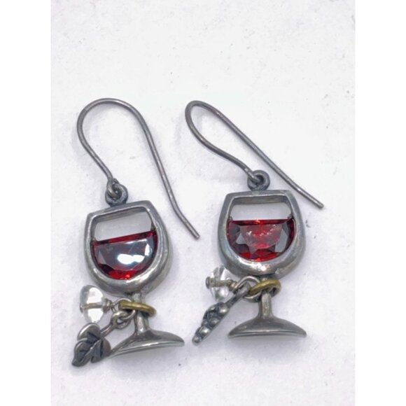 Silpada Sterling Silver 925 Earrings With Wine Glass & Charm Design - Picture 1 of 4